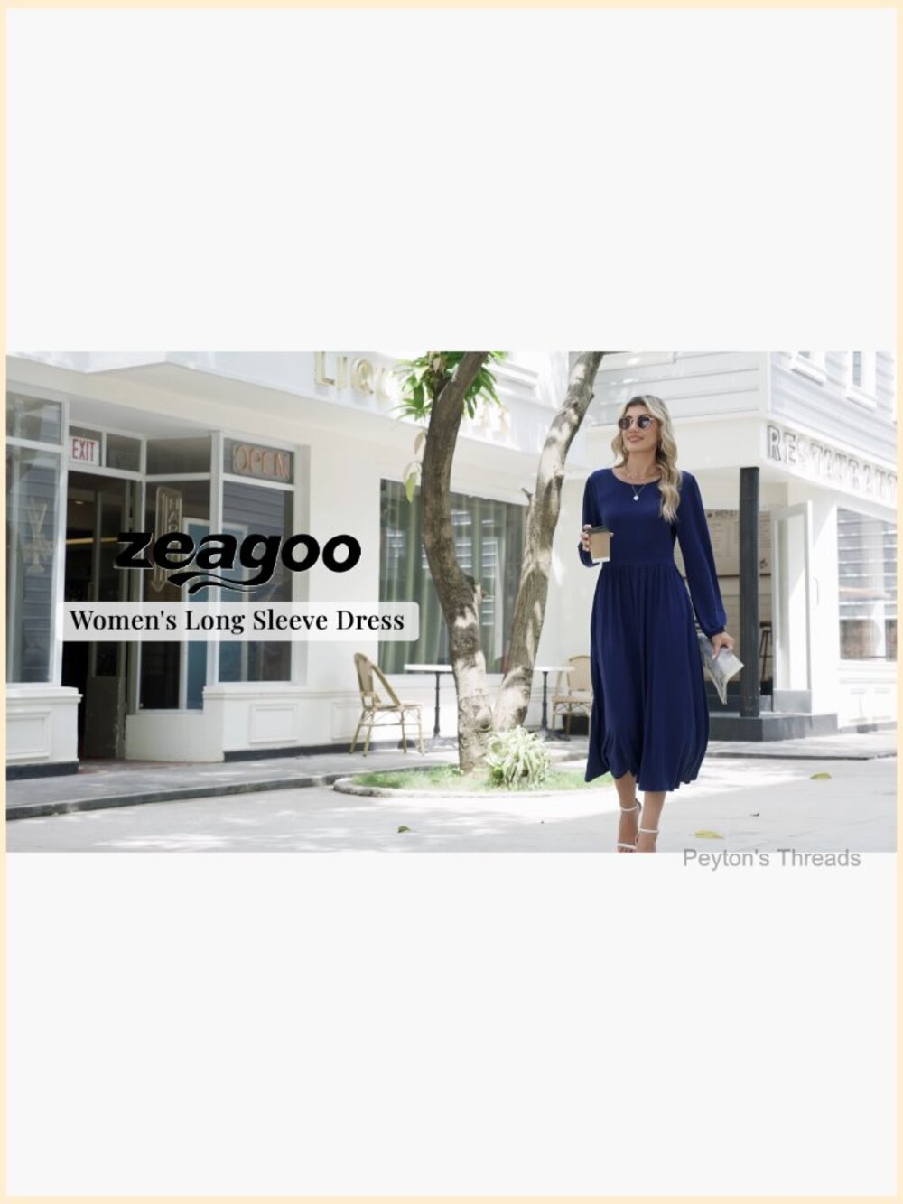 Long Sleeve Flowy A-Line Midi Dress with Pockets - Picture 7 of 7